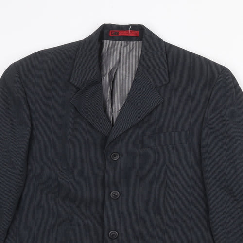 R.I. Mens Black Striped Polyester Jacket Suit Jacket Size 40 Regular