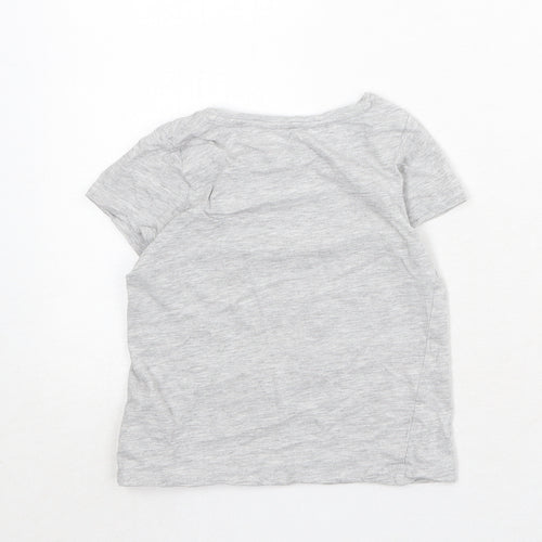 H&M Girls Grey Cotton Basic T-Shirt Size 4-5 Years Round Neck Pullover - Baby Tiger, Size 4-6