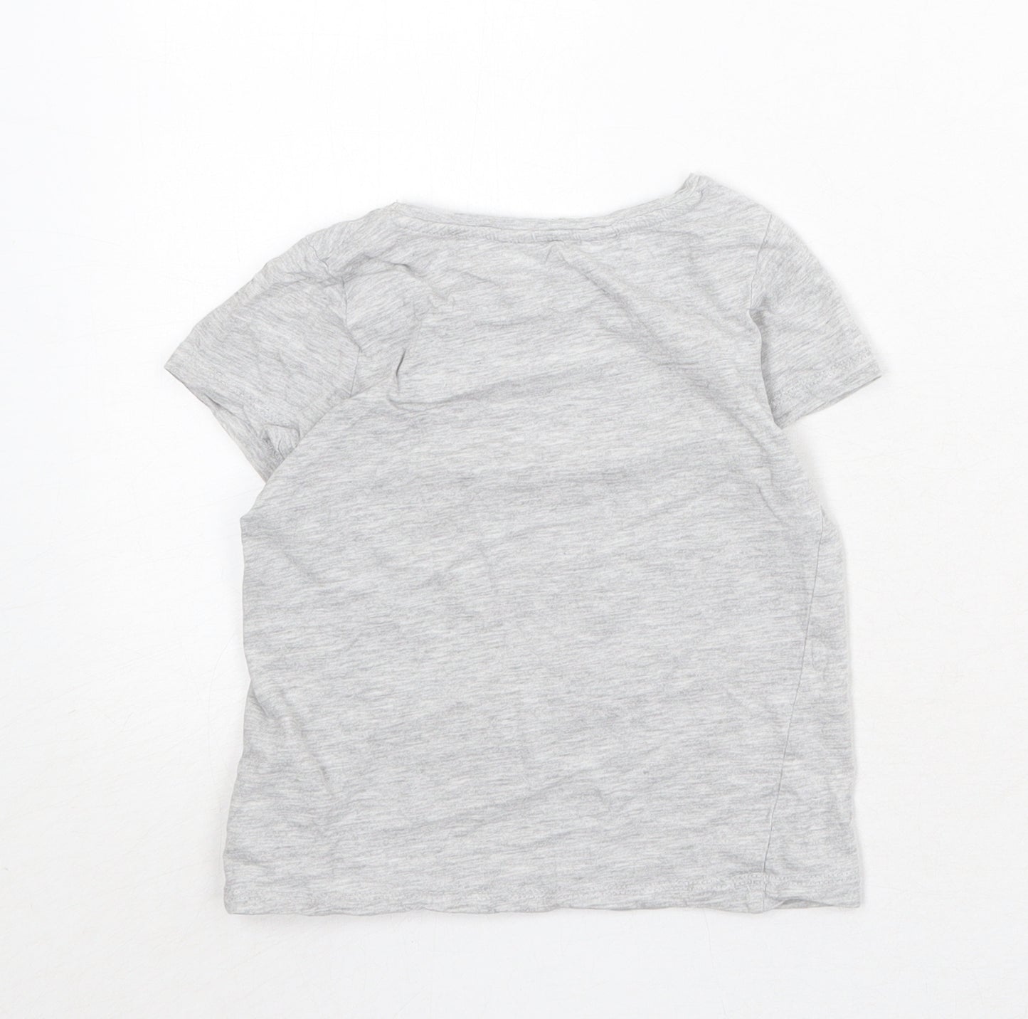 H&M Girls Grey Cotton Basic T-Shirt Size 4-5 Years Round Neck Pullover - Baby Tiger, Size 4-6