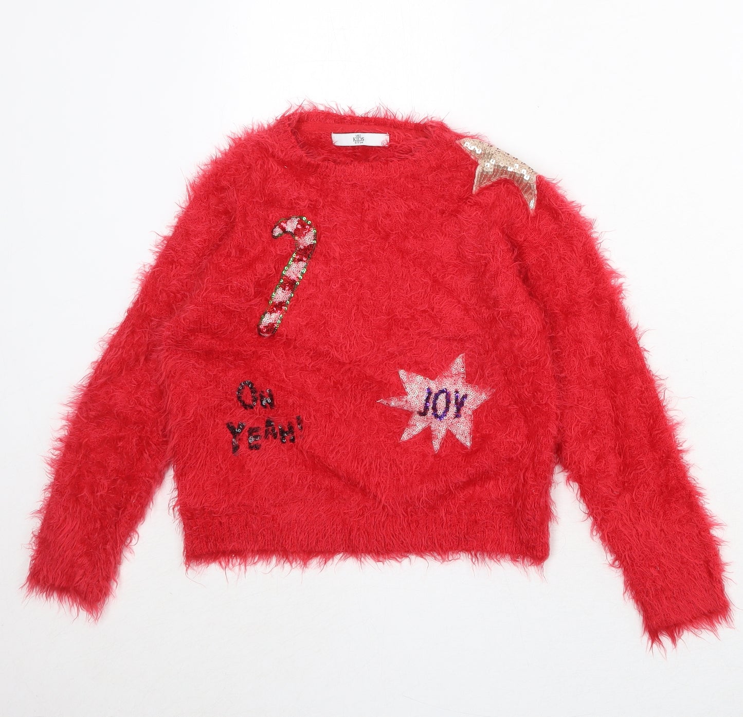 Marks and Spencer Girls Red Round Neck Nylon Pullover Jumper Size 8-9 Years Pullover