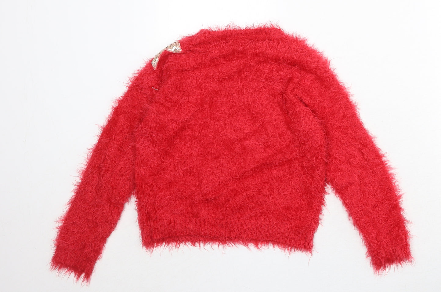 Marks and Spencer Girls Red Round Neck Nylon Pullover Jumper Size 8-9 Years Pullover