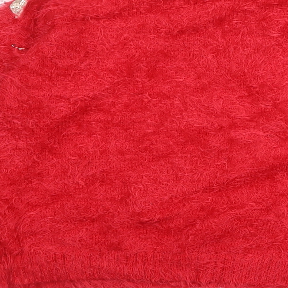 Marks and Spencer Girls Red Round Neck Nylon Pullover Jumper Size 8-9 Years Pullover