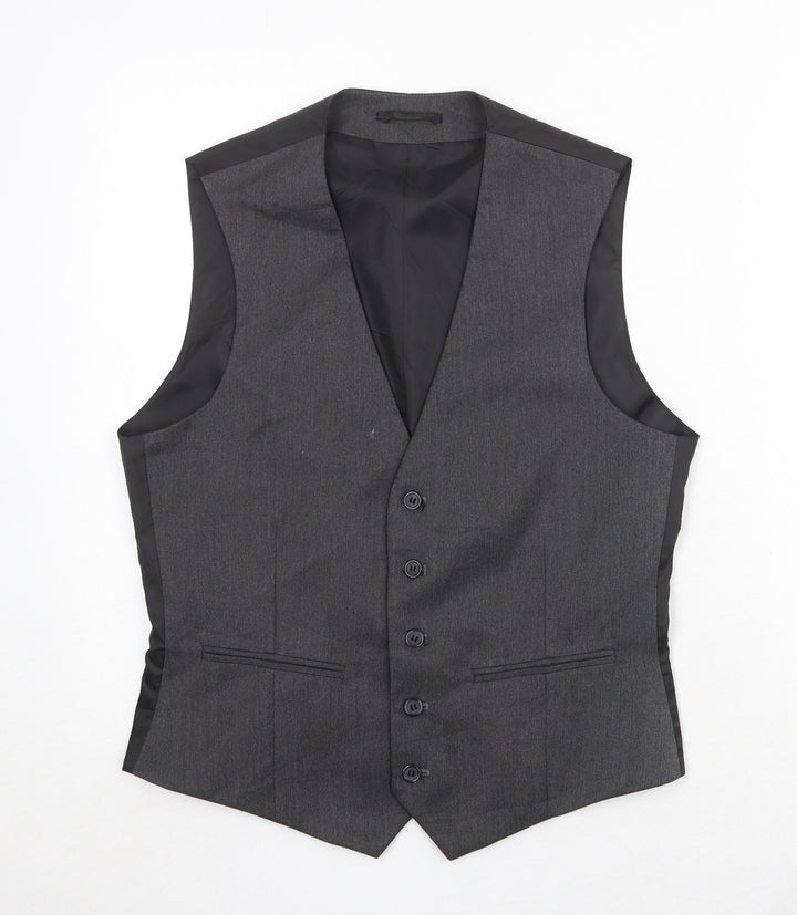 Burton Mens Grey Polyester Jacket Suit Waistcoat Size M Regular