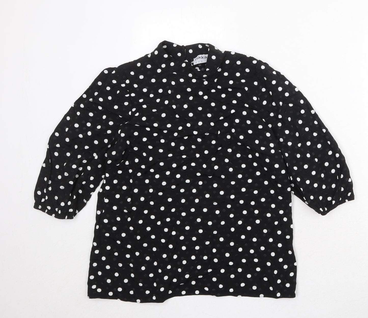 Nikka Womens Black Polka Dot Viscose Basic Blouse Size 12 Round Neck