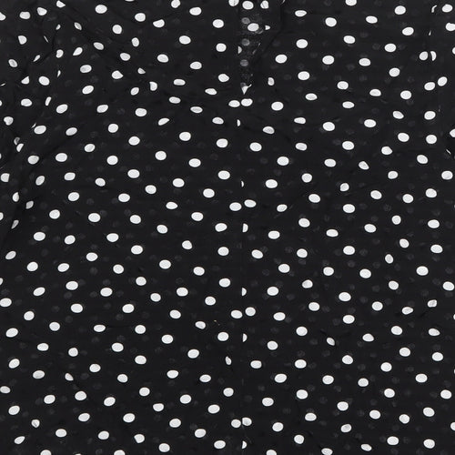 Nikka Womens Black Polka Dot Viscose Basic Blouse Size 12 Round Neck