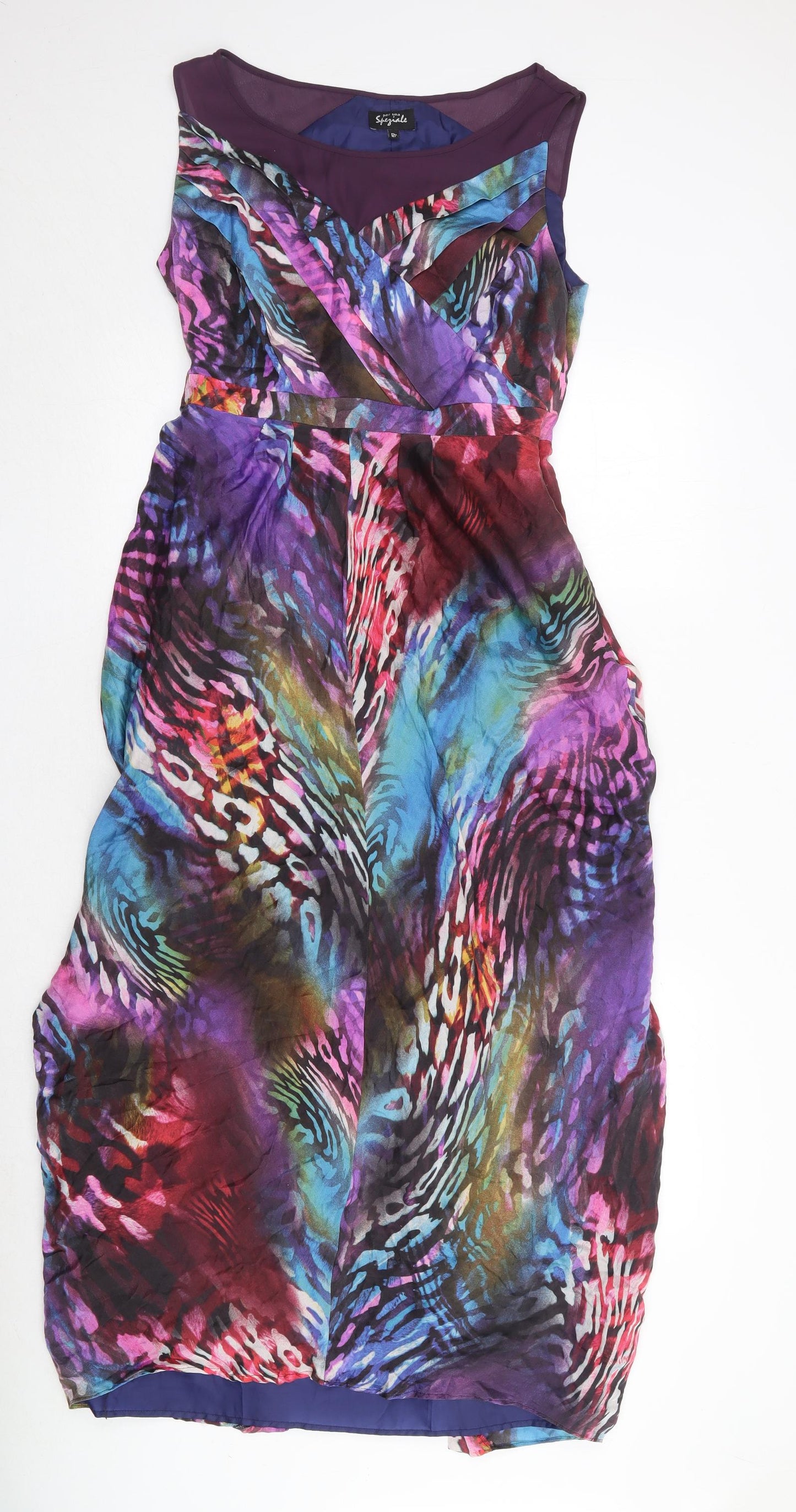 Per Una Womens Multicoloured Geometric Silk Maxi Size 12 Round Neck Pullover