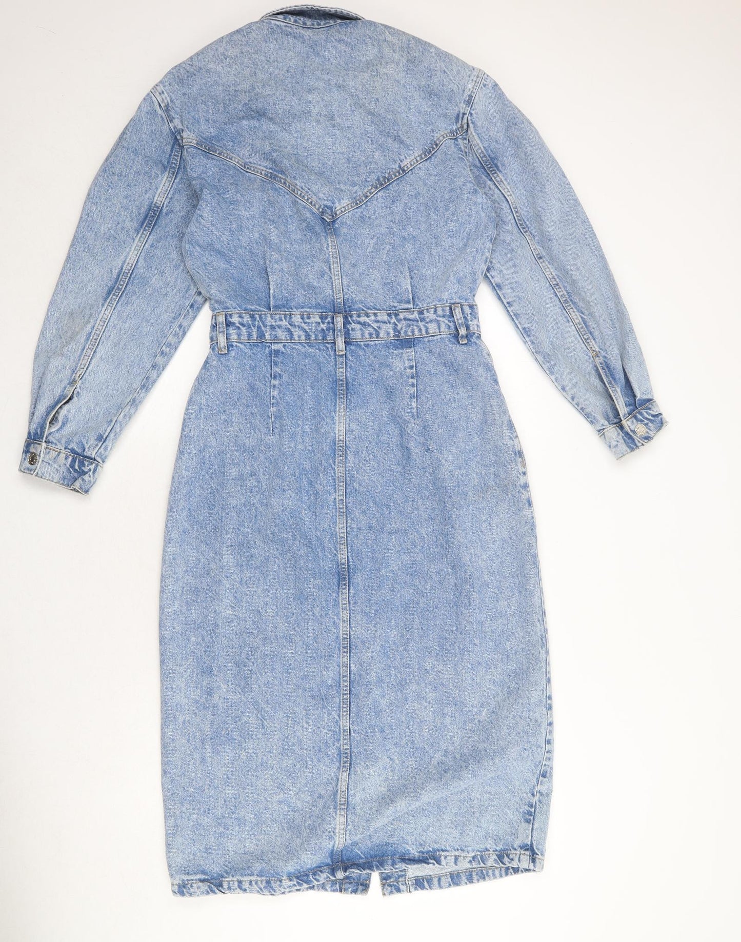 Mango Womens Blue 100% Cotton Shirt Dress Size M Collared Snap
