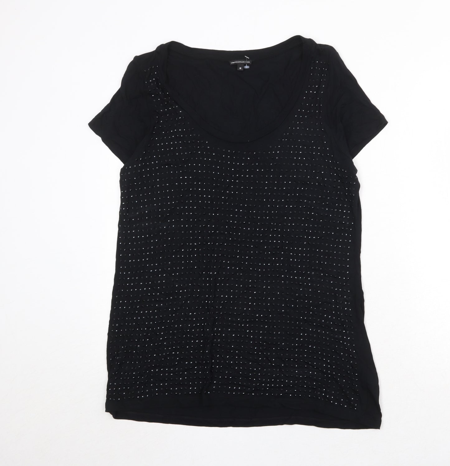 Garfield & Marks Womens Black Viscose Basic T-Shirt Size 18 Scoop Neck - Embellished