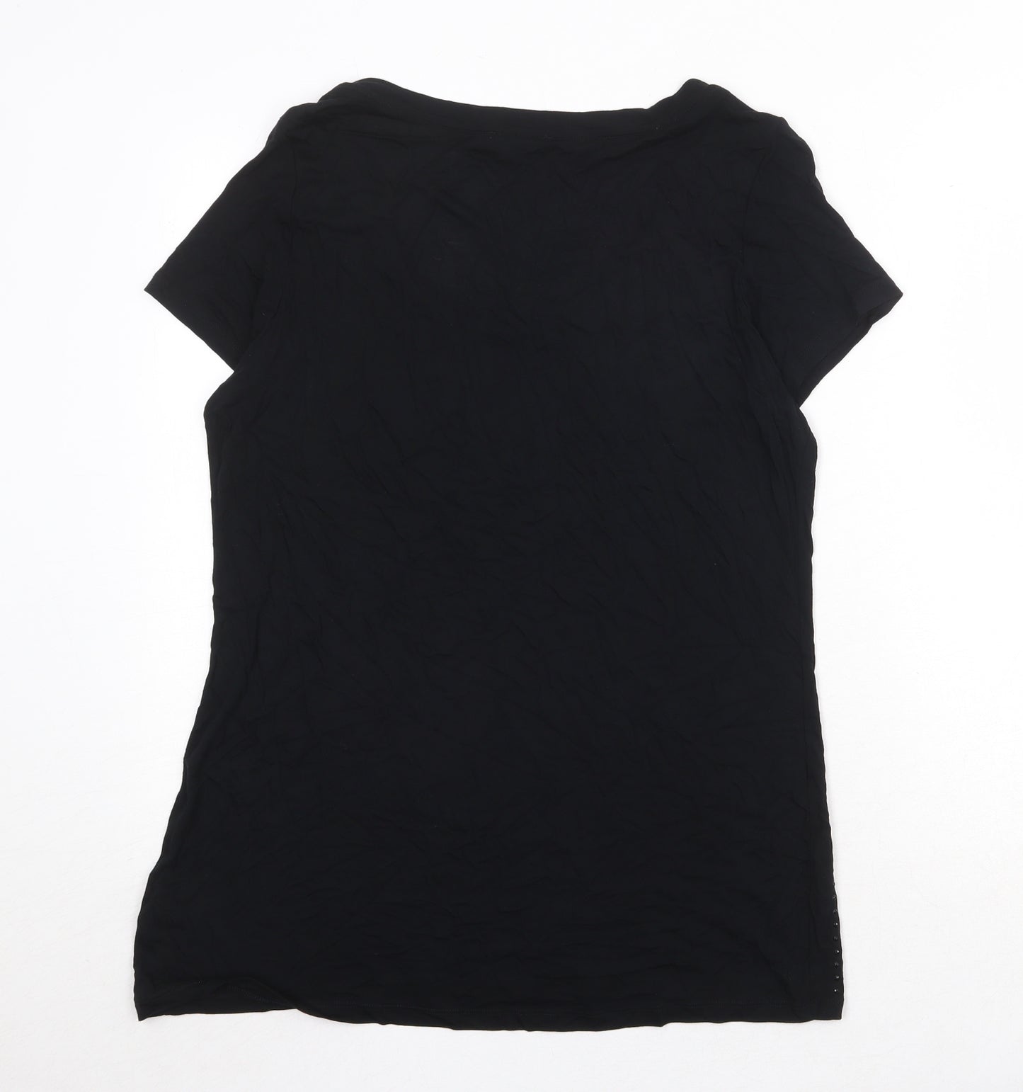 Garfield & Marks Womens Black Viscose Basic T-Shirt Size 18 Scoop Neck - Embellished