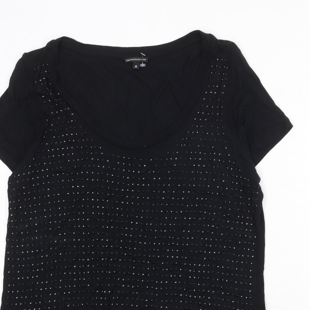 Garfield & Marks Womens Black Viscose Basic T-Shirt Size 18 Scoop Neck - Embellished