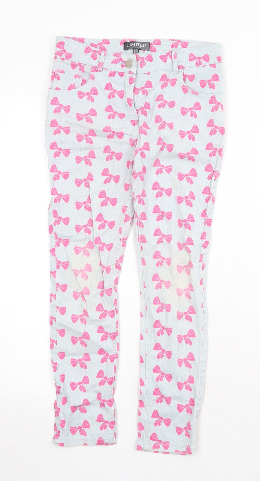 Marks and Spencer Girls Grey Geometric Cotton Skinny Jeans Size 9-10 Years Regular Zip - Ribbons