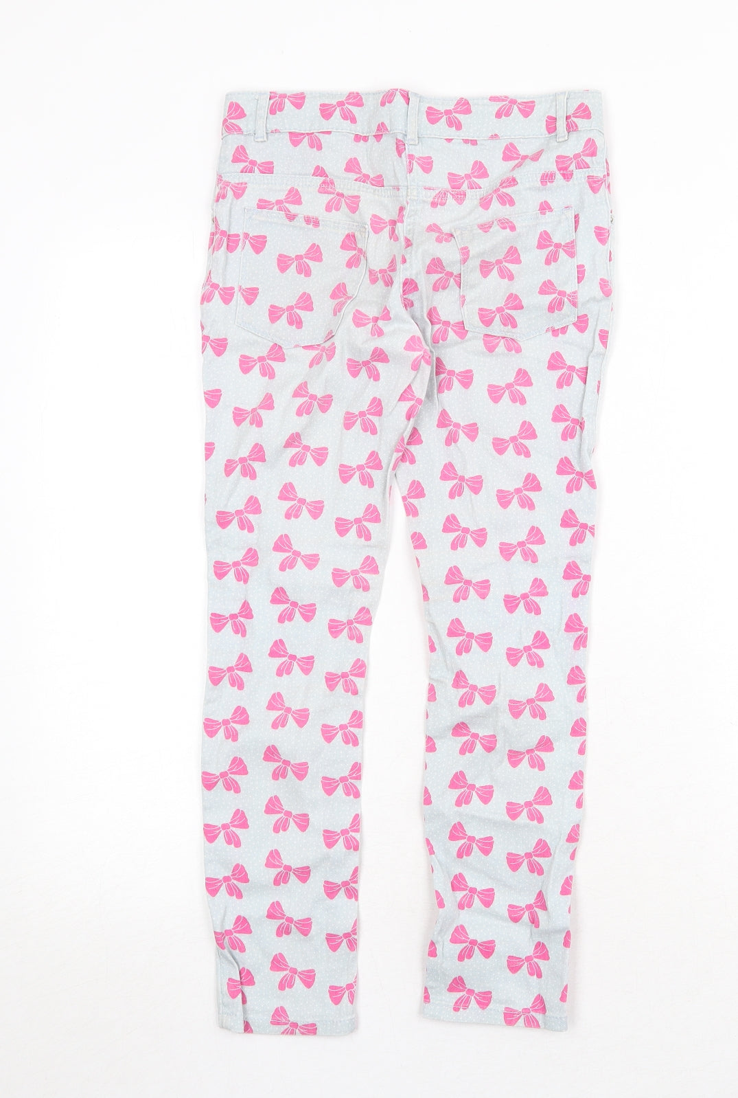 Marks and Spencer Girls Grey Geometric Cotton Skinny Jeans Size 9-10 Years Regular Zip - Ribbons