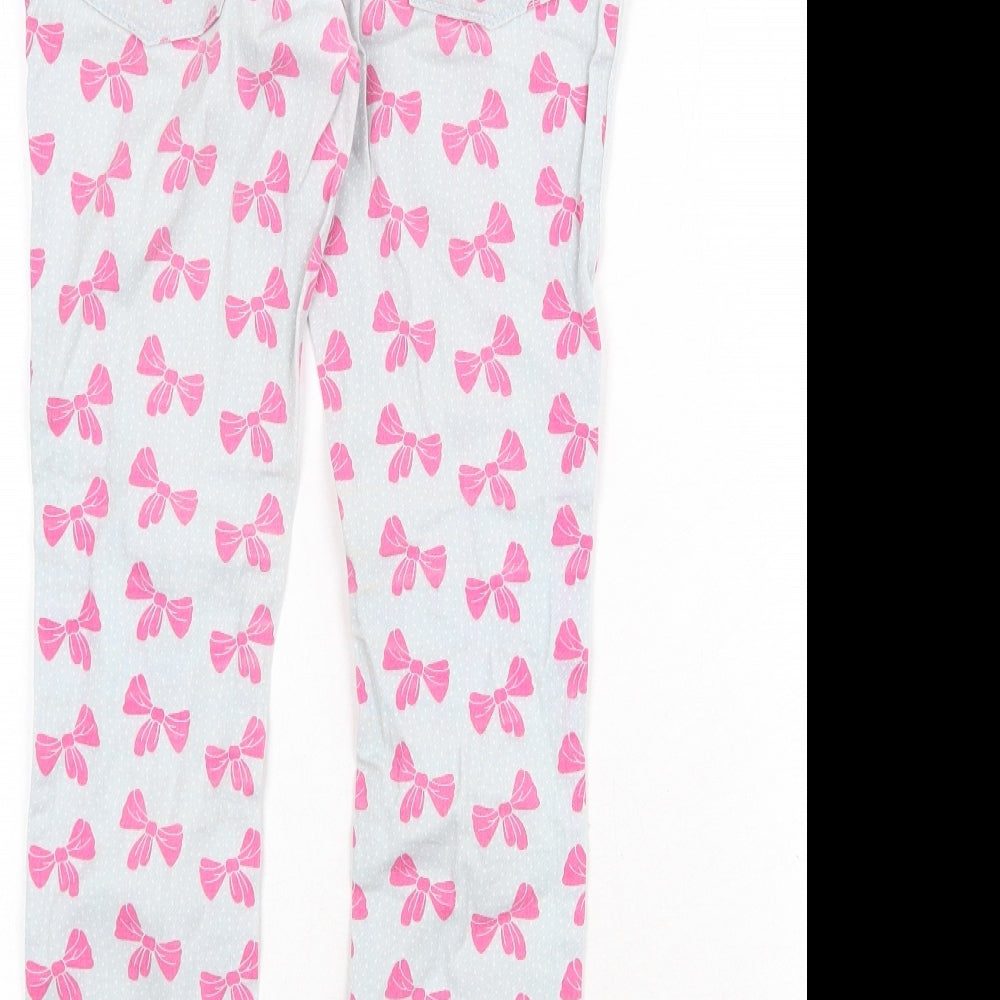Marks and Spencer Girls Grey Geometric Cotton Skinny Jeans Size 9-10 Years Regular Zip - Ribbons