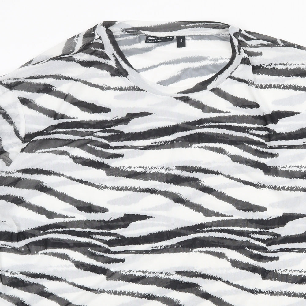 ASOS Womens White Animal Print Polyester Basic T-Shirt Size 3XL Crew Neck - Zebra Print