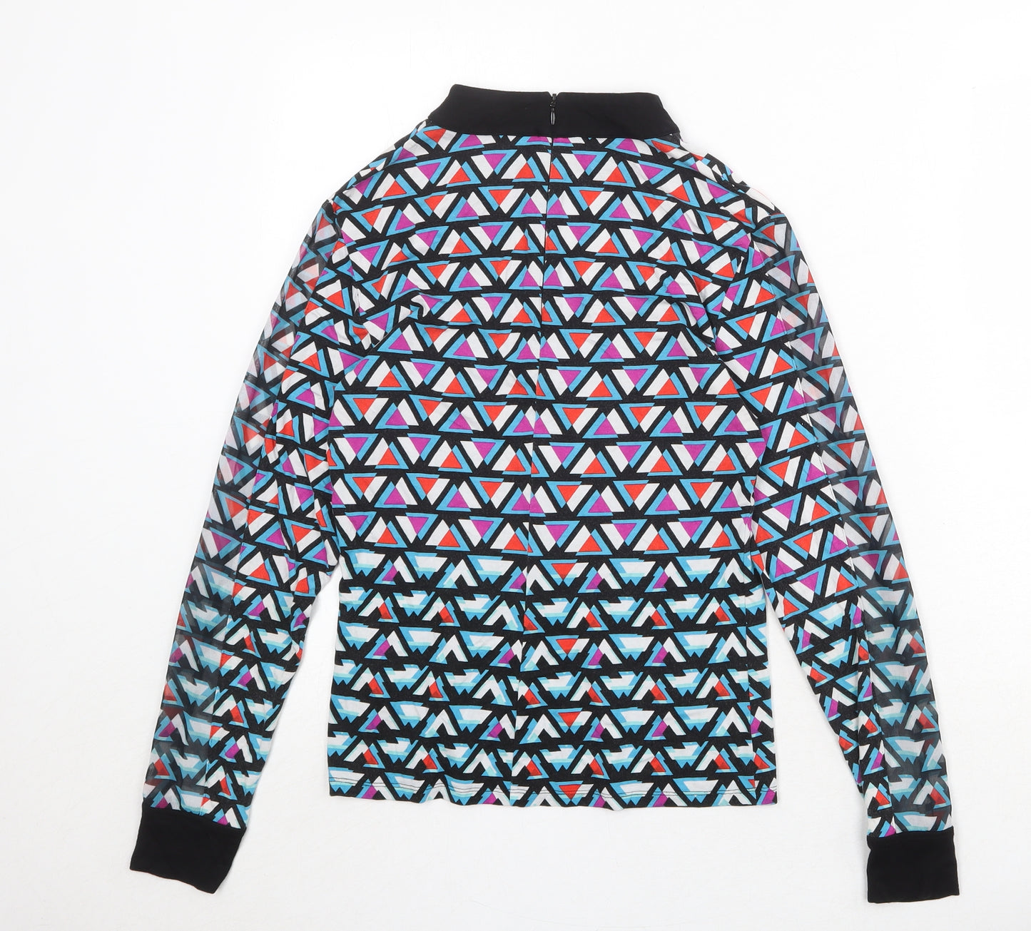Karen Millen Womens Multicoloured Geometric Viscose Basic Blouse Size 10 Mock Neck - Cut Out