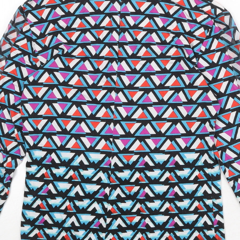 Karen Millen Womens Multicoloured Geometric Viscose Basic Blouse Size 10 Mock Neck - Cut Out