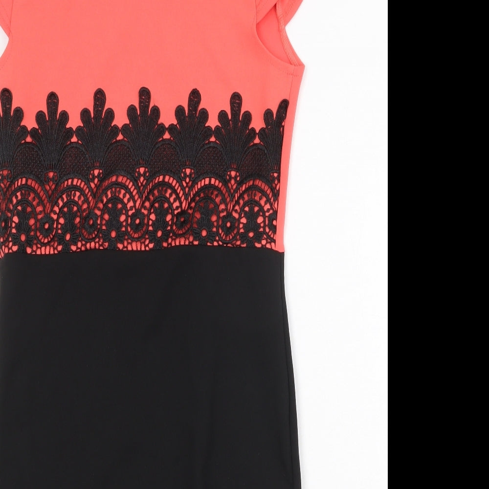 Evita Womens Black Colourblock Polyester A-Line Size 14 Round Neck Pullover