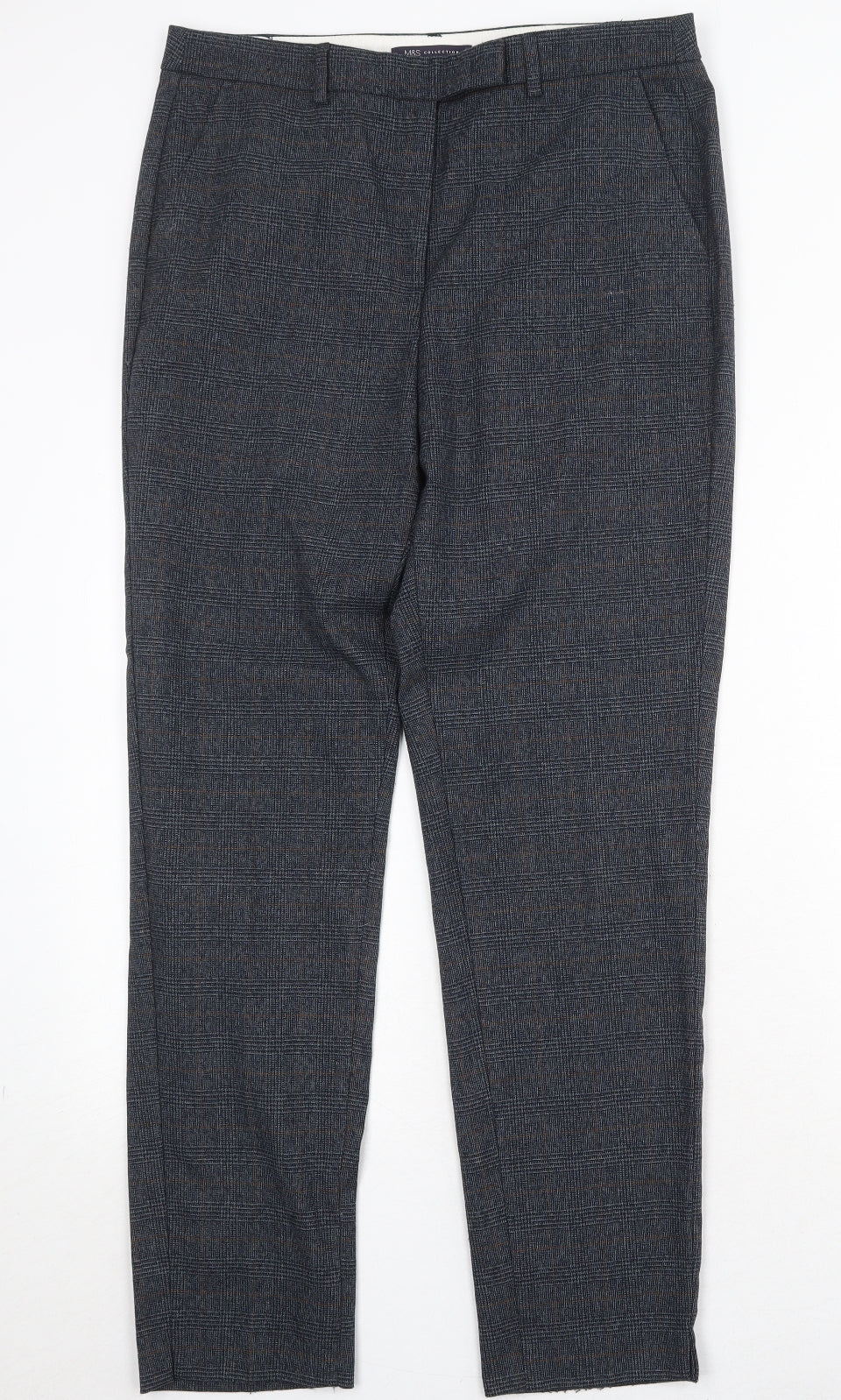 Marks and Spencer Womens Black Plaid Polyester Trousers Size 14 Regular Zip