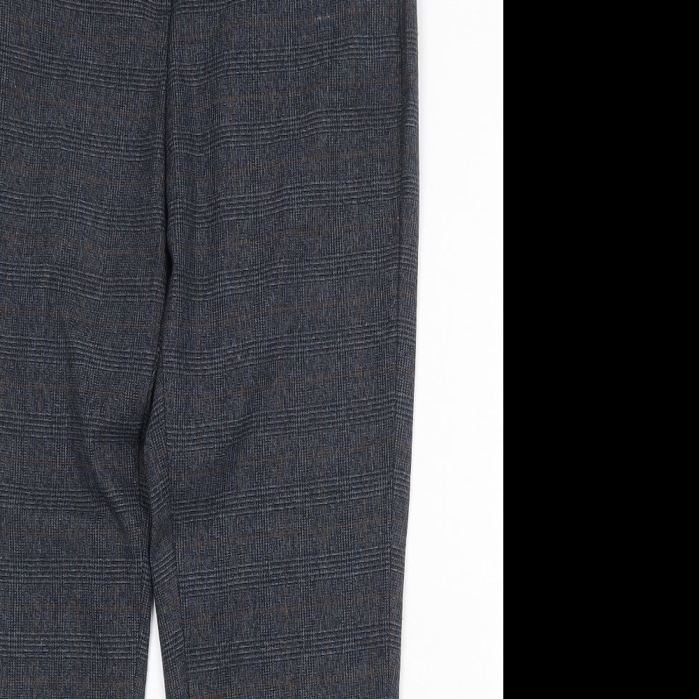 Marks and Spencer Womens Black Plaid Polyester Trousers Size 14 Regular Zip