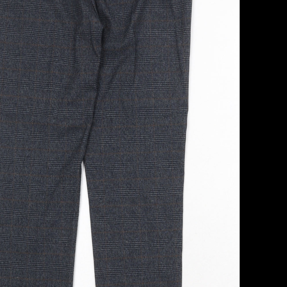 Marks and Spencer Womens Black Plaid Polyester Trousers Size 14 Regular Zip