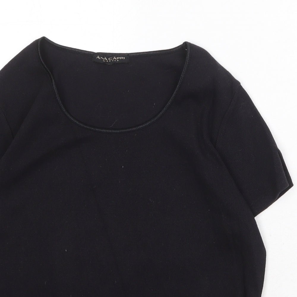 Ana Capri Womens Black Cotton Basic T-Shirt Size XL Scoop Neck