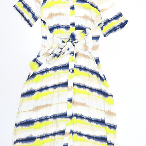 Marks and Spencer Womens Multicoloured Tie Dye Viscose Shirt Dress Size 14 Collared Button