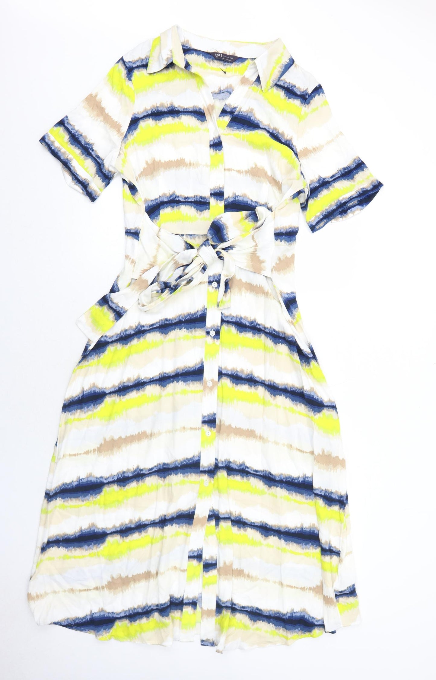 Marks and Spencer Womens Multicoloured Tie Dye Viscose Shirt Dress Size 14 Collared Button