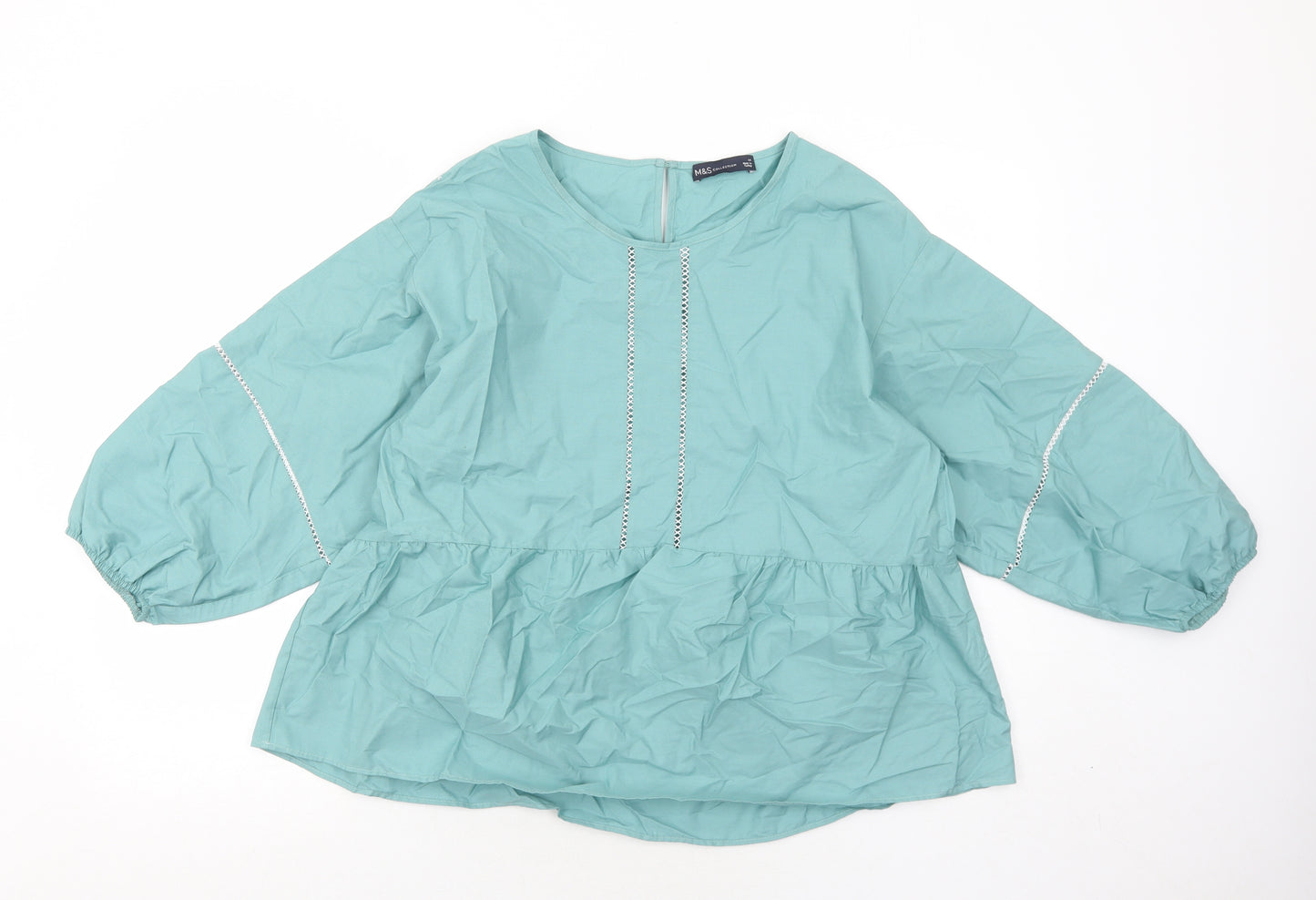 Marks and Spencer Womens Blue Cotton Basic Blouse Size 14 Round Neck