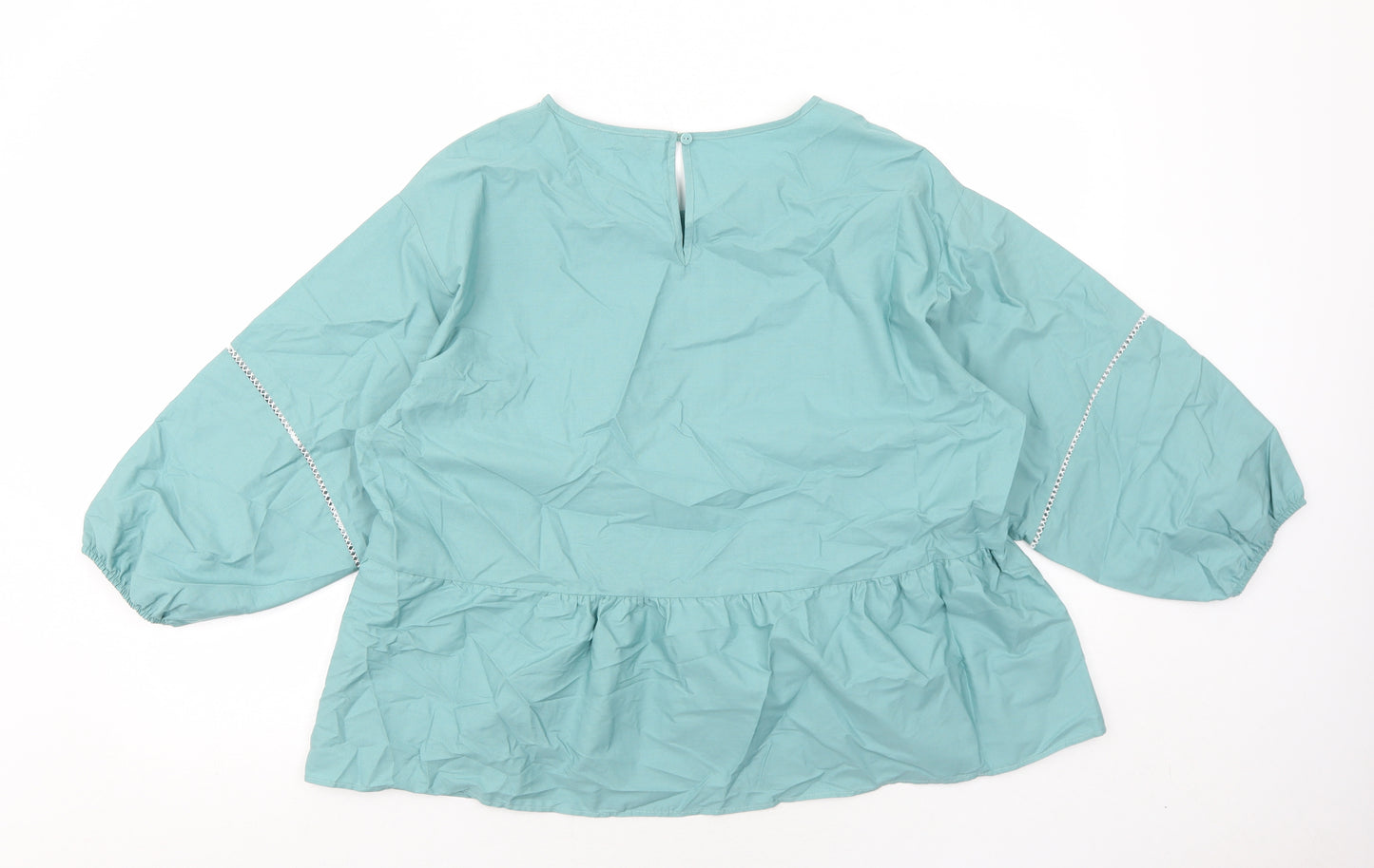 Marks and Spencer Womens Blue Cotton Basic Blouse Size 14 Round Neck