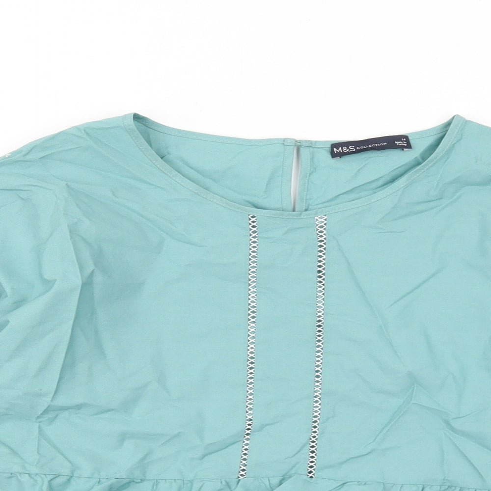 Marks and Spencer Womens Blue Cotton Basic Blouse Size 14 Round Neck