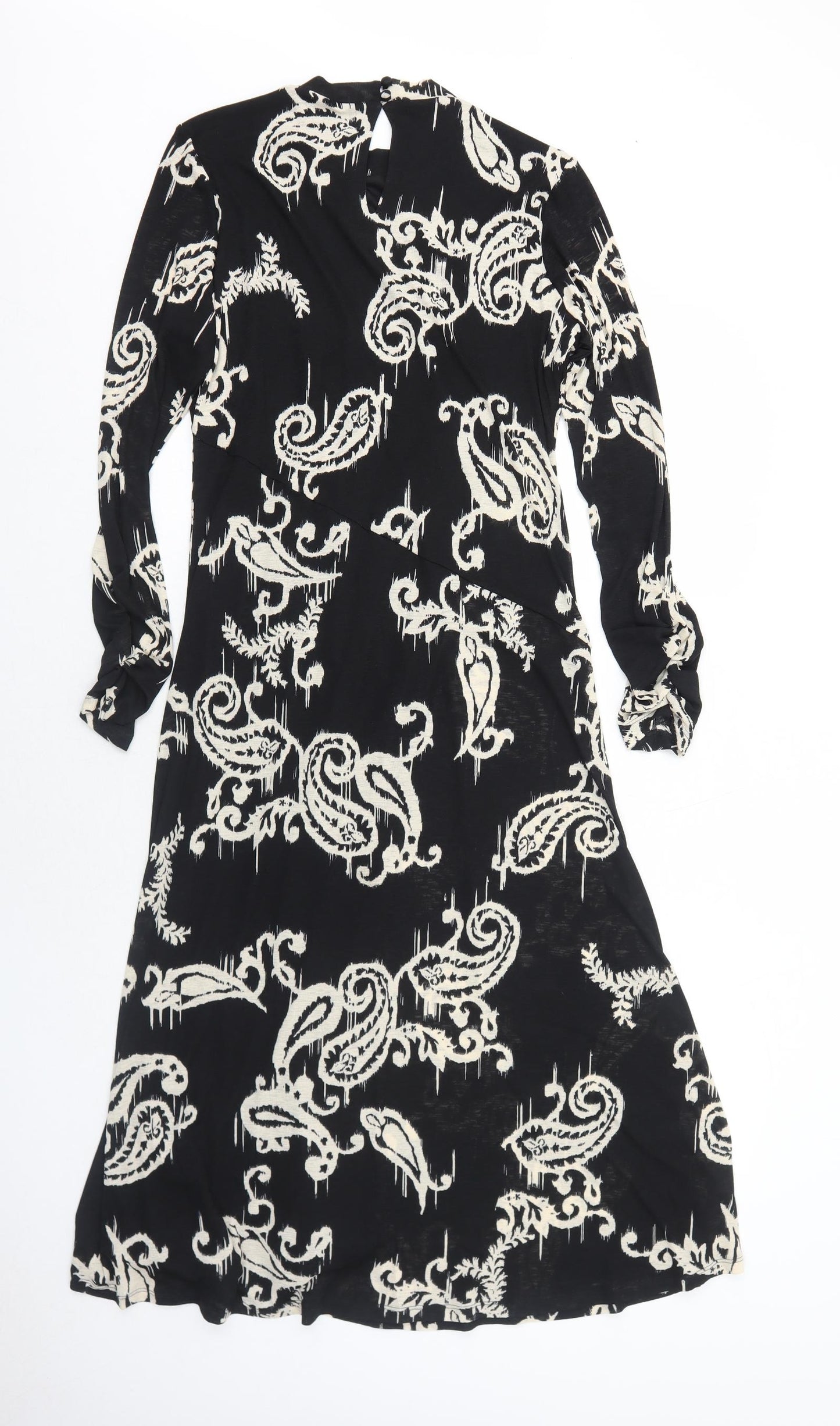Marks and Spencer Womens Black Paisley Polyester Trapeze & Swing Size 12 Round Neck Button