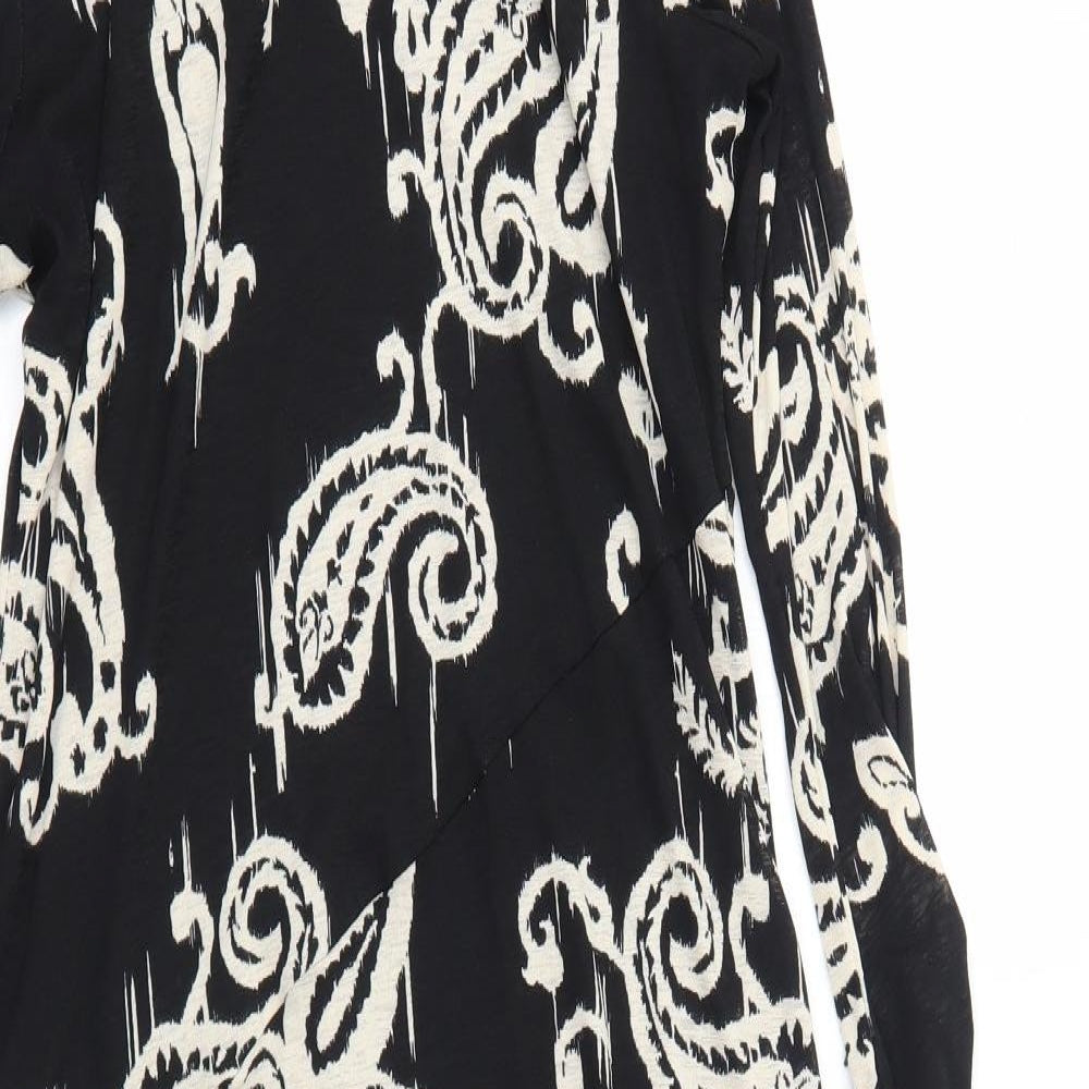 Marks and Spencer Womens Black Paisley Polyester Trapeze & Swing Size 12 Round Neck Button