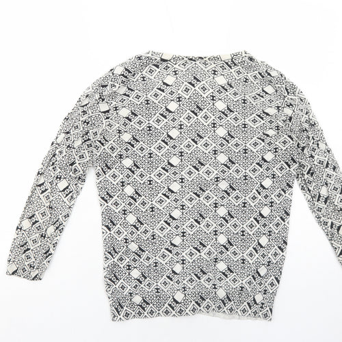 H&M Womens White V-Neck Geometric Cotton Cardigan Jumper Size M