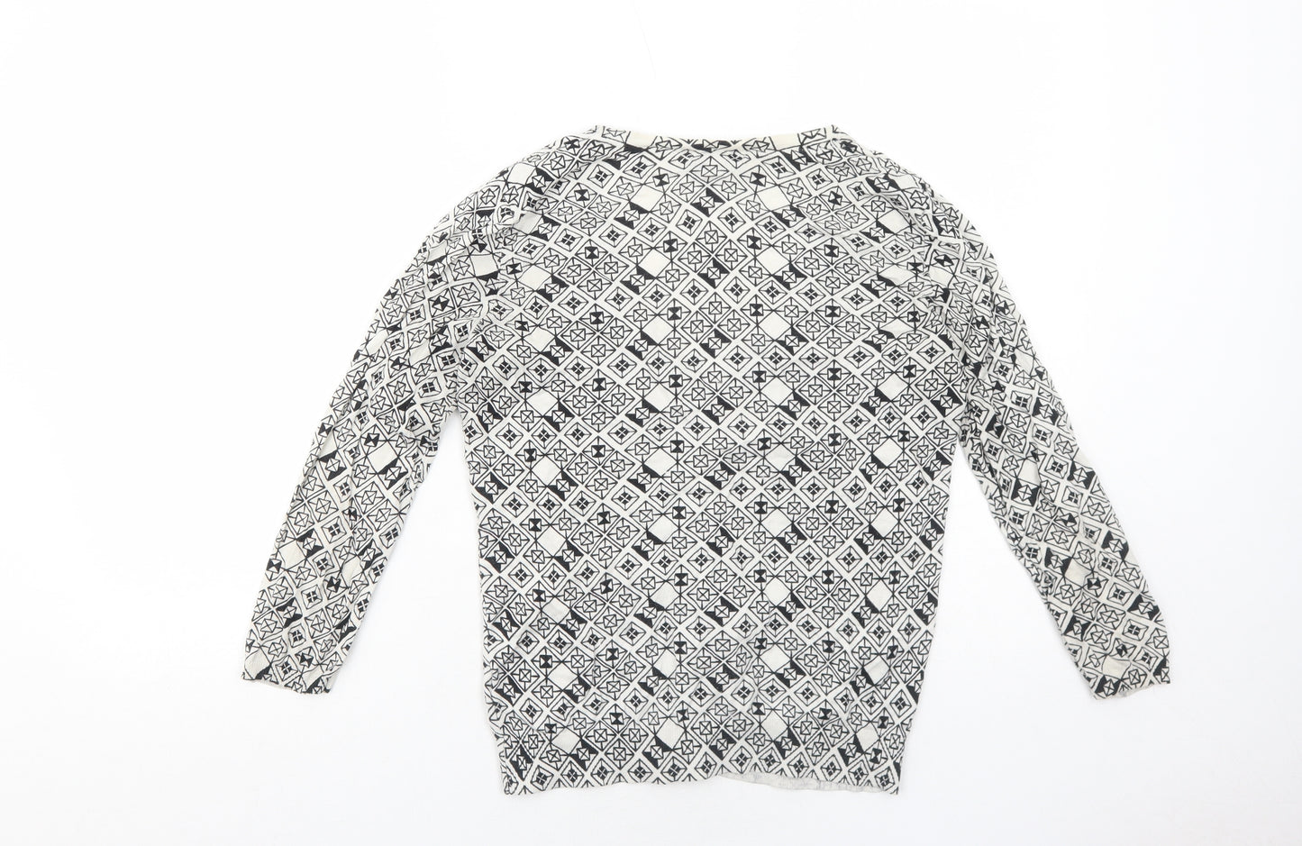 H&M Womens White V-Neck Geometric Cotton Cardigan Jumper Size M