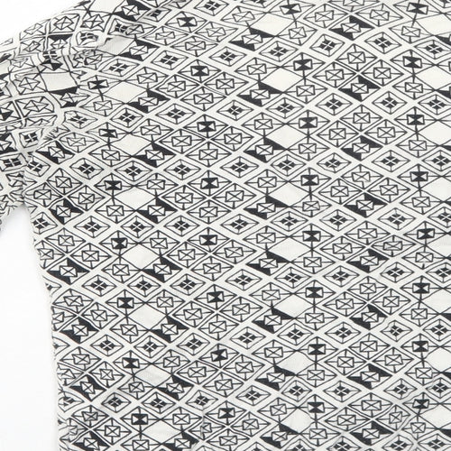 H&M Womens White V-Neck Geometric Cotton Cardigan Jumper Size M