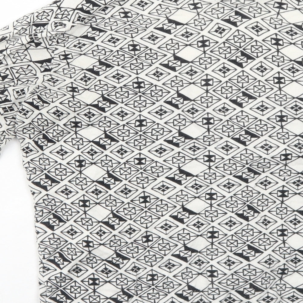 H&M Womens White V-Neck Geometric Cotton Cardigan Jumper Size M