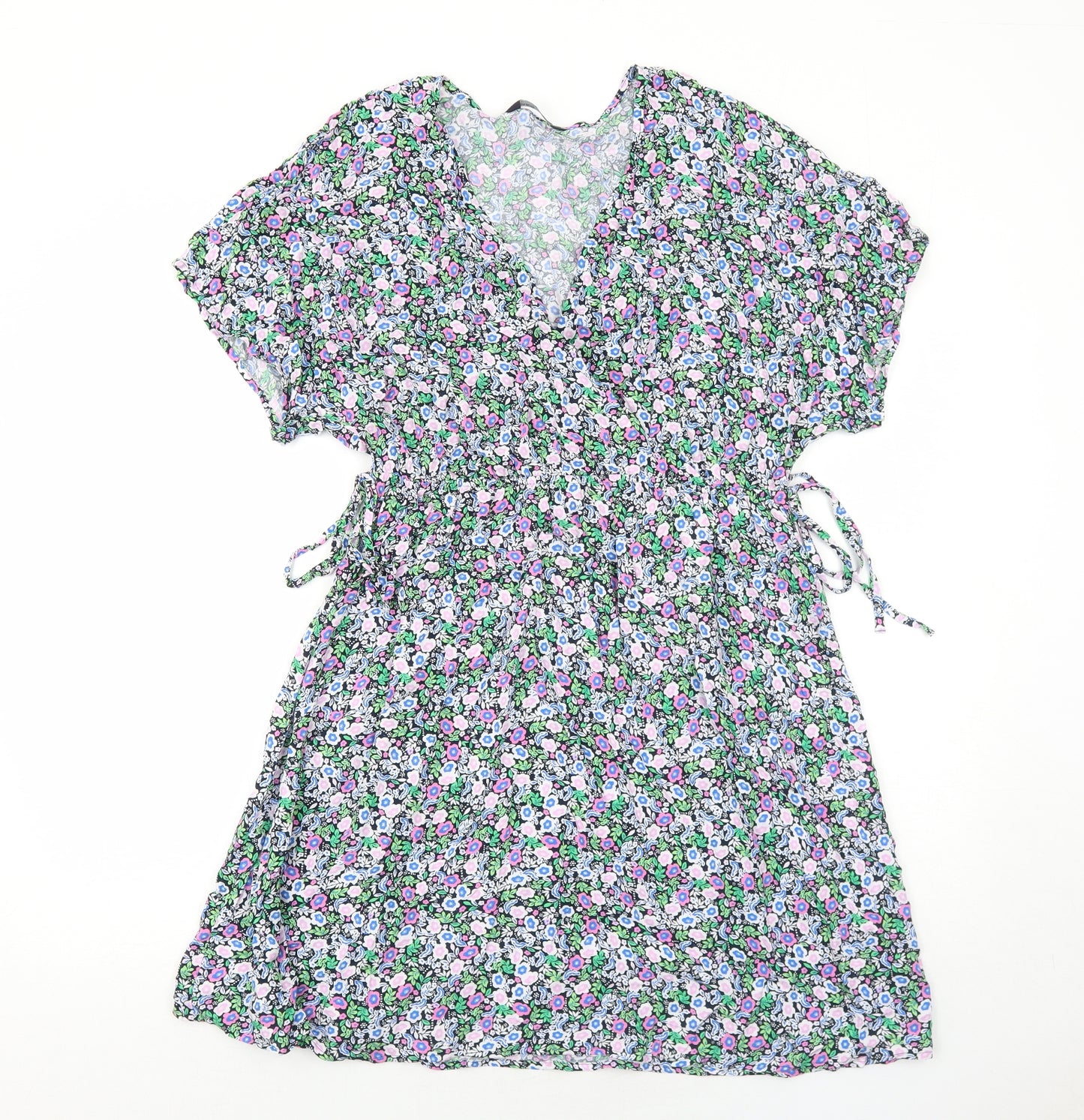 Marks and Spencer Womens Multicoloured Floral Viscose Trapeze & Swing Size 14 V-Neck Pullover