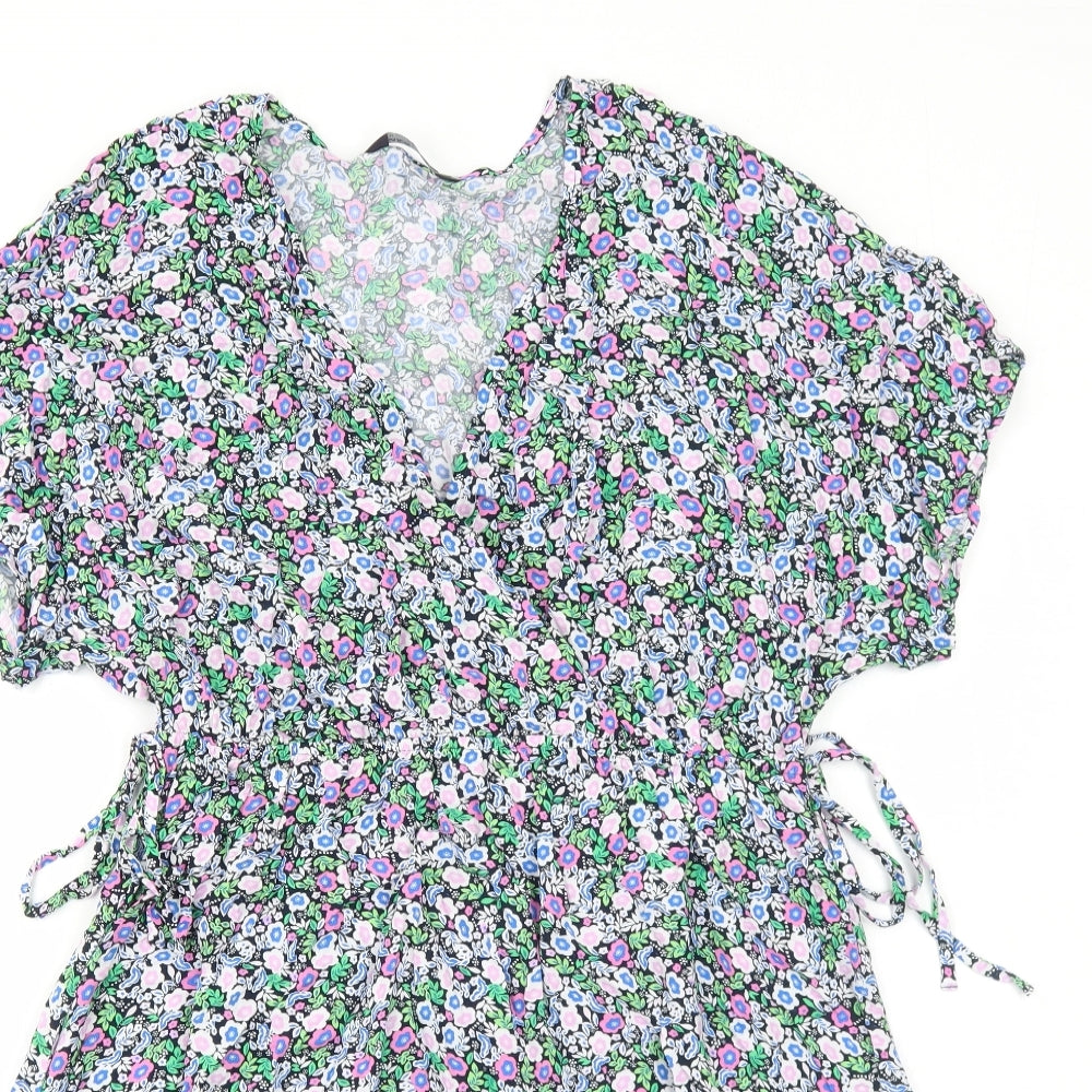 Marks and Spencer Womens Multicoloured Floral Viscose Trapeze & Swing Size 14 V-Neck Pullover