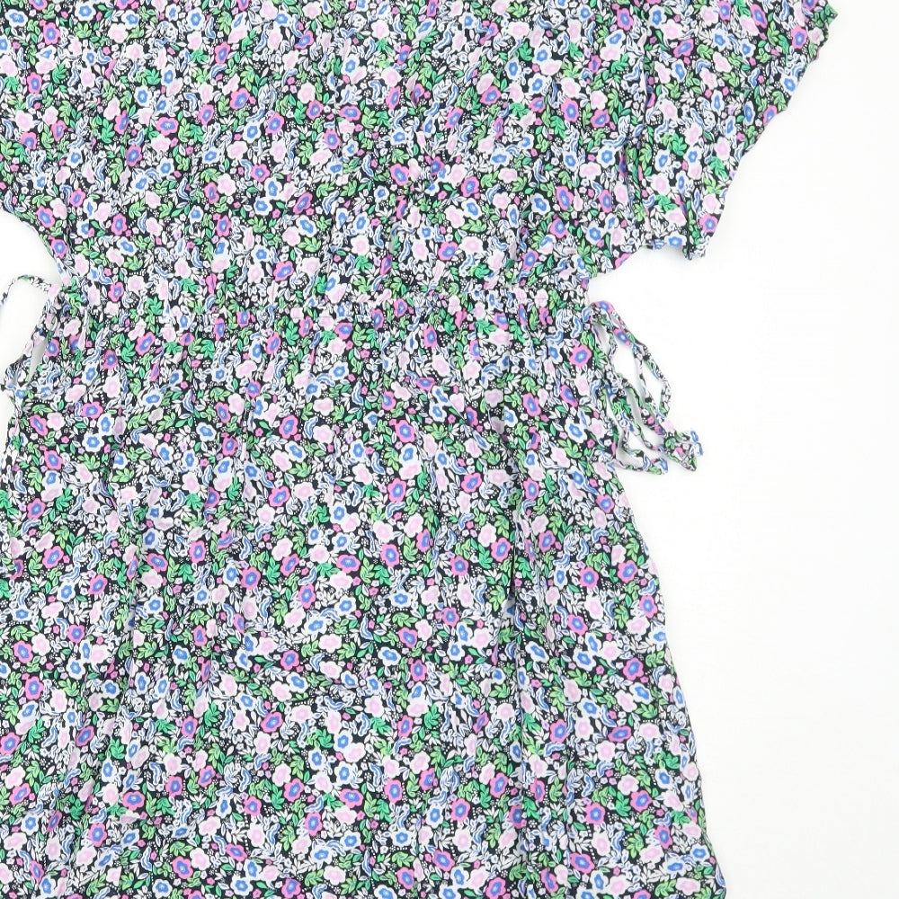 Marks and Spencer Womens Multicoloured Floral Viscose Trapeze & Swing Size 14 V-Neck Pullover