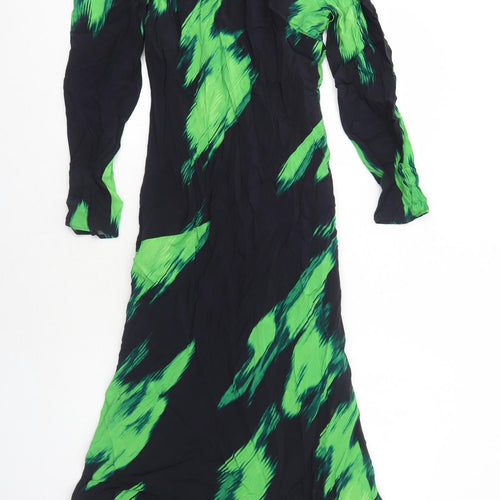 Marks and Spencer Womens Black Geometric Polyester Maxi Size 10 Round Neck Zip