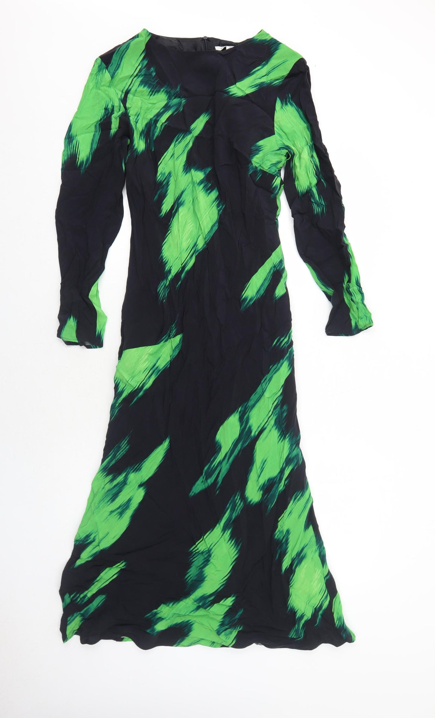 Marks and Spencer Womens Black Geometric Polyester Maxi Size 10 Round Neck Zip