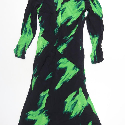 Marks and Spencer Womens Black Geometric Polyester Maxi Size 10 Round Neck Zip