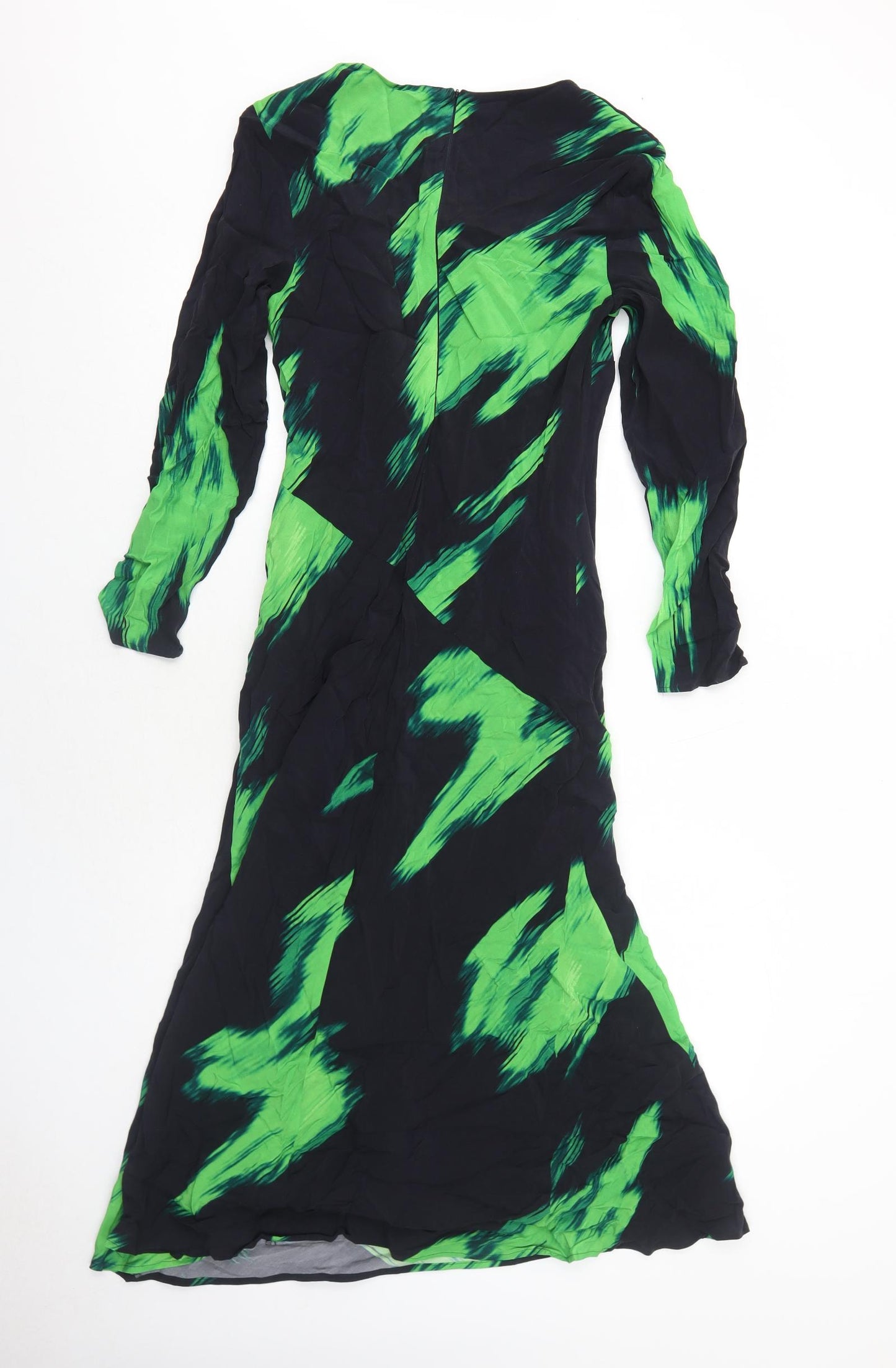 Marks and Spencer Womens Black Geometric Polyester Maxi Size 10 Round Neck Zip