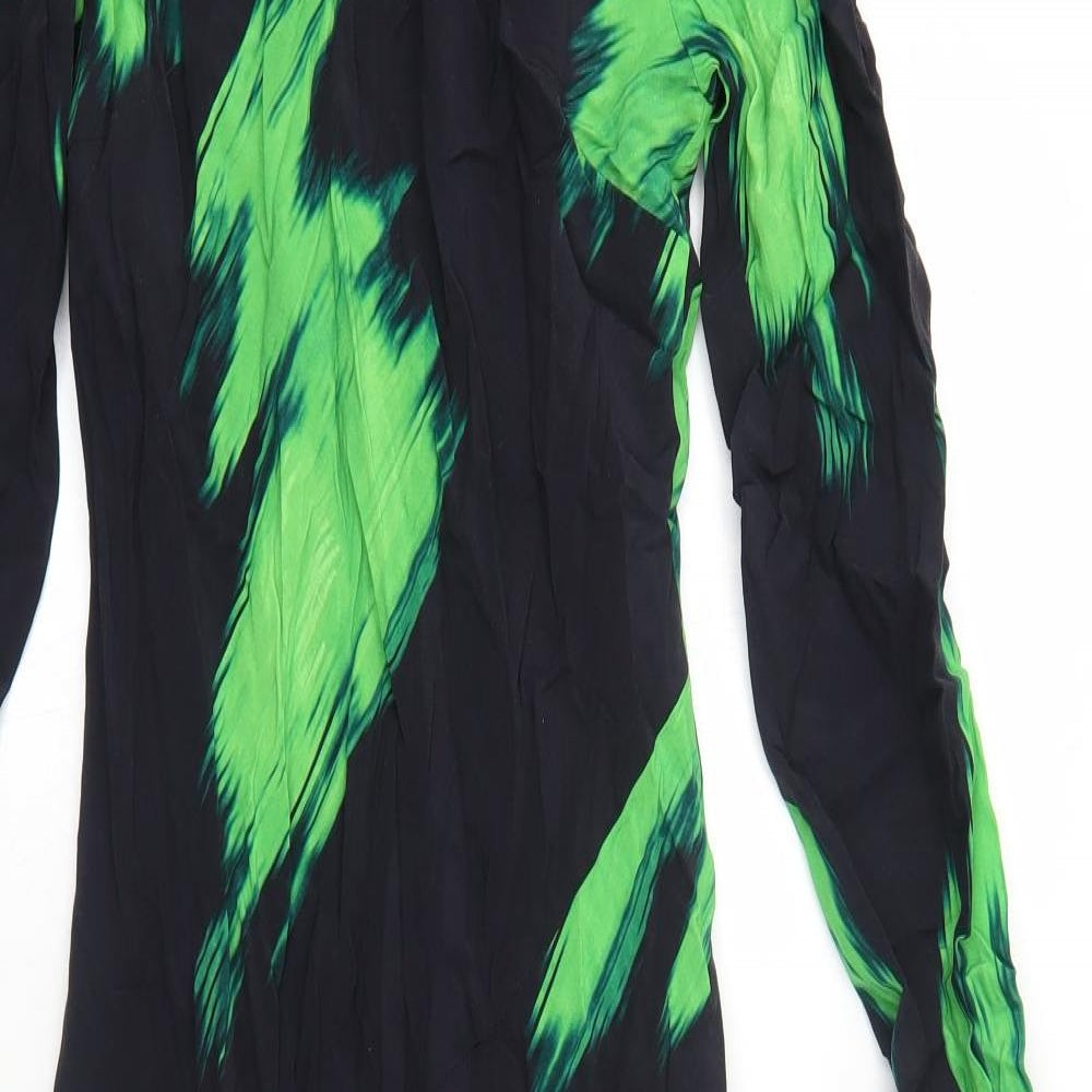 Marks and Spencer Womens Black Geometric Polyester Maxi Size 10 Round Neck Zip
