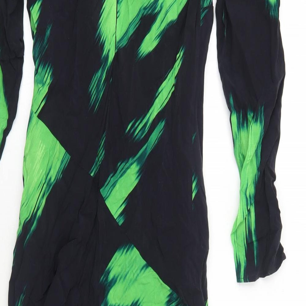 Marks and Spencer Womens Black Geometric Polyester Maxi Size 10 Round Neck Zip