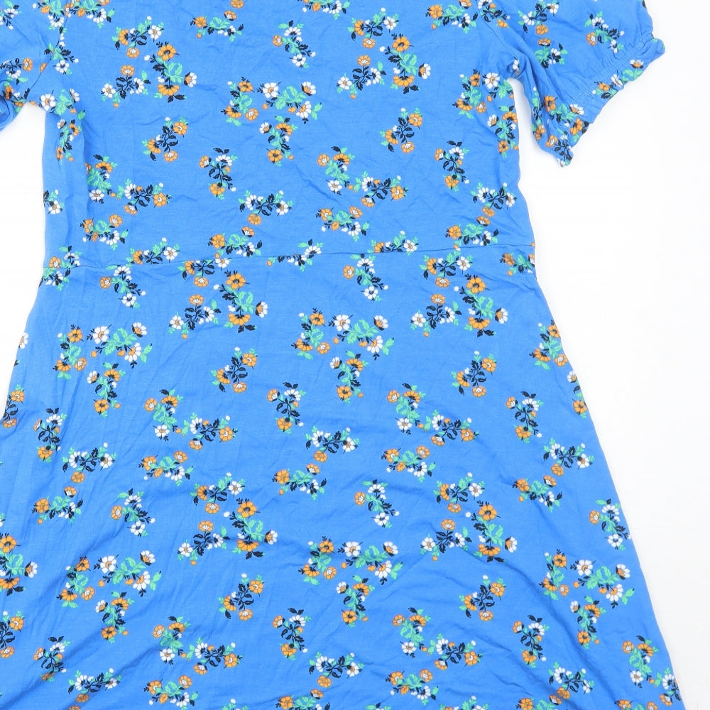 Marks and Spencer Womens Blue Floral Viscose Fit & Flare Size 14 Round Neck Pullover