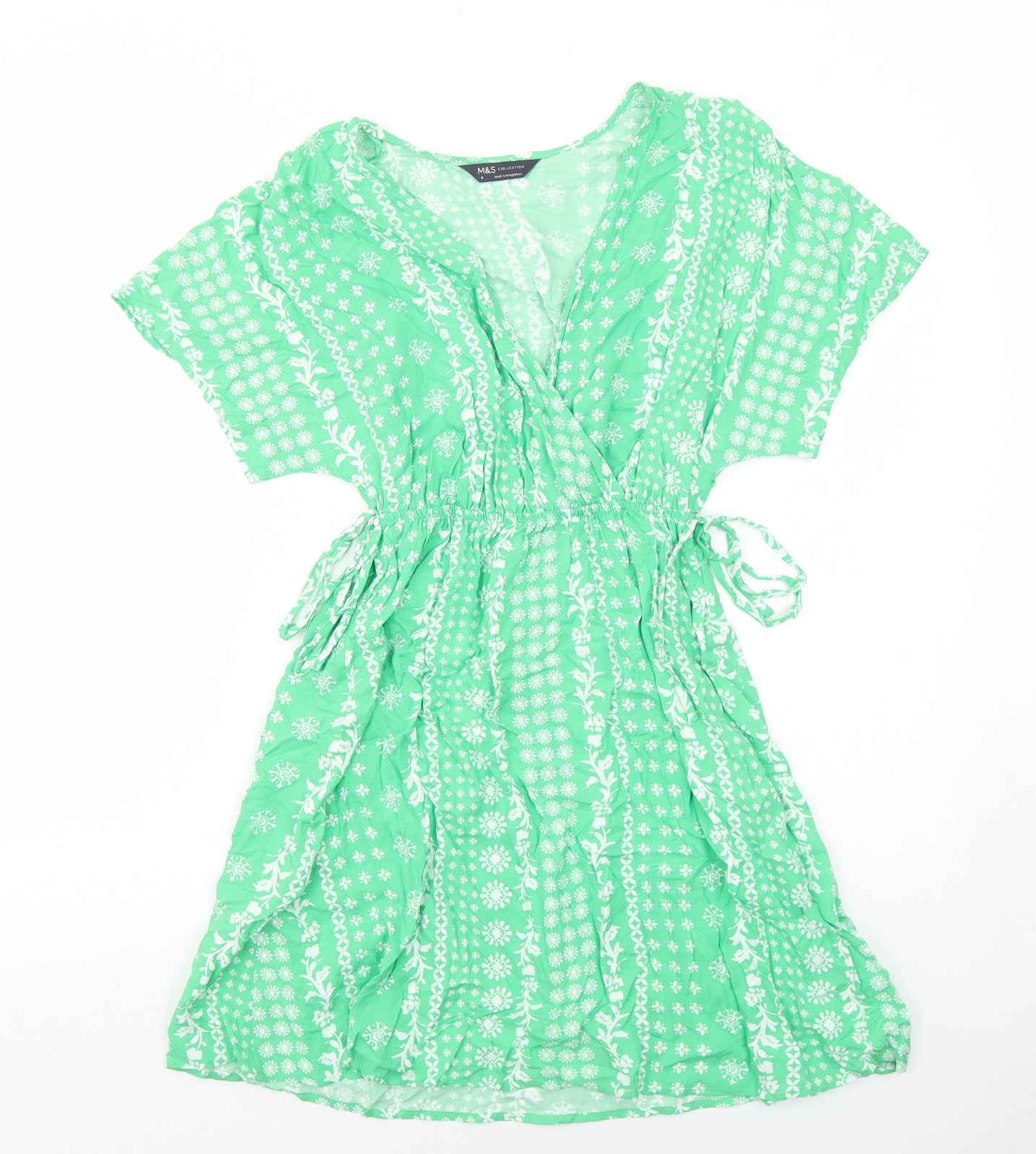 Marks and Spencer Womens Green Floral Viscose Trapeze & Swing Size 6 V-Neck Pullover