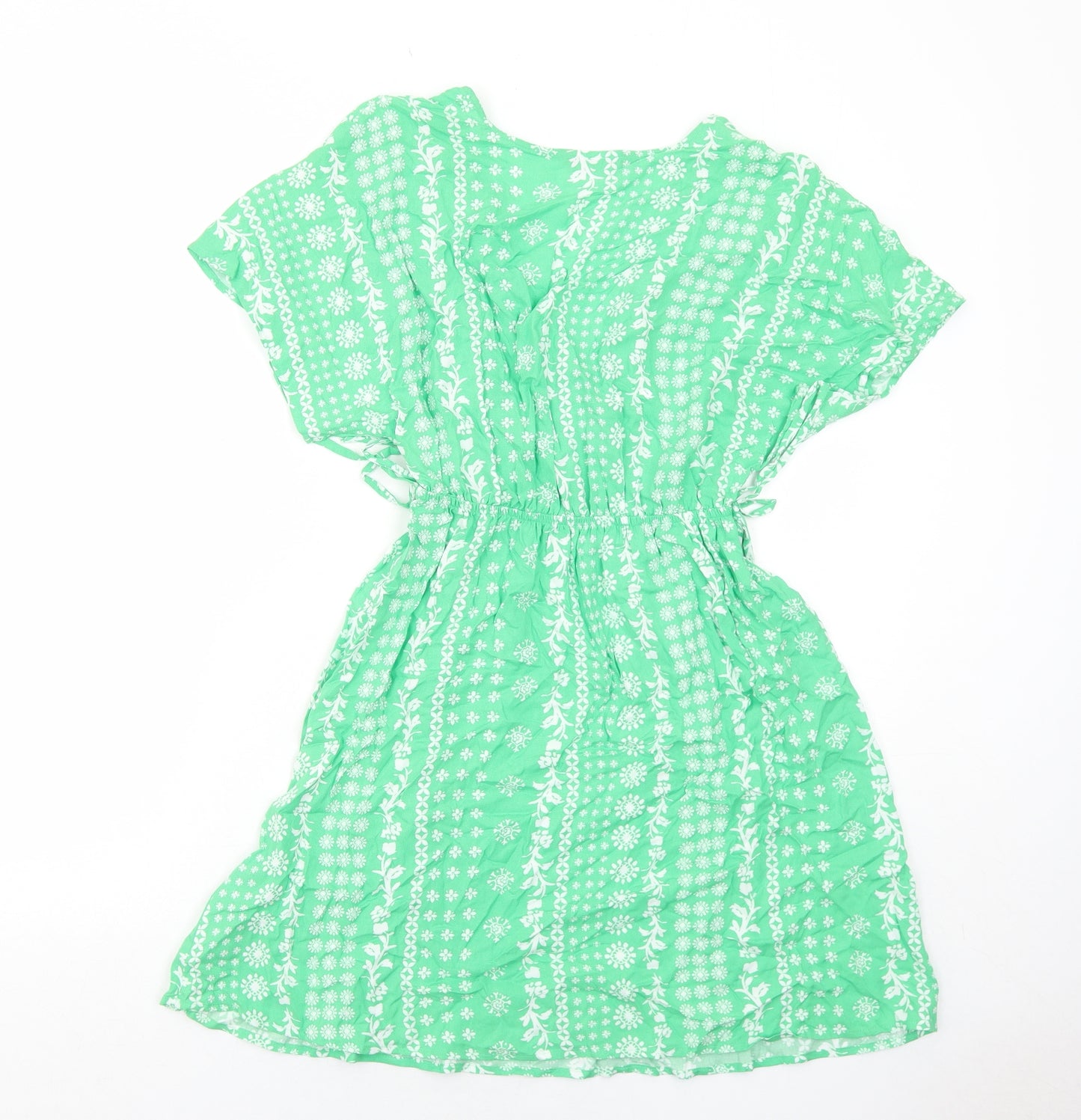 Marks and Spencer Womens Green Floral Viscose Trapeze & Swing Size 6 V-Neck Pullover
