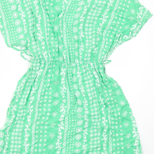 Marks and Spencer Womens Green Floral Viscose Trapeze & Swing Size 6 V-Neck Pullover