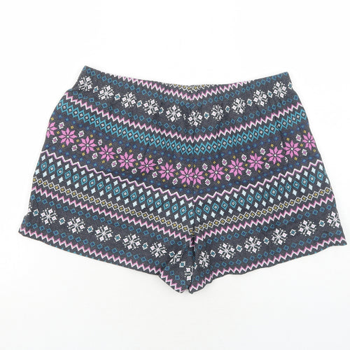 Marks and Spencer Womens Blue Geometric Cotton Basic Shorts Size M Regular Pull On